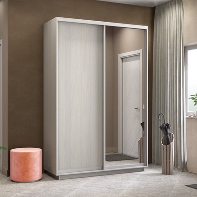 Шкаф купе «Экспресс», 1600×600×2400 мм, 2-х дверный, ЛДСП / зеркало, ясень анкор светлый