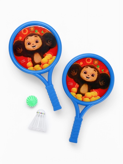 Ракетки 2 шт., воланчик и мячик «Чебурашка»