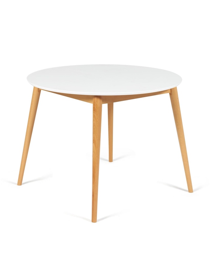 Стол круглый обеденный BOSCO, раскладной, 1000(1300)×750×1000 мм, бук/МДФ, цвет белый/натуральный - Фото 1