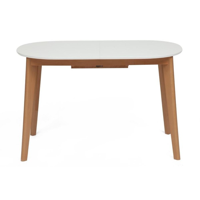 Стол круглый обеденный BOSCO, раскладной, 1200(1500)×800×750 мм, бук/МДФ, цвет белый/натуральный - Фото 1