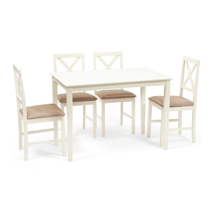 Комплект Хадсон (стол + 4 стула) гевея/мдф, ivory white, стол 110х70х75см /стул 44х42х89см   1050814 - фото 1908176881