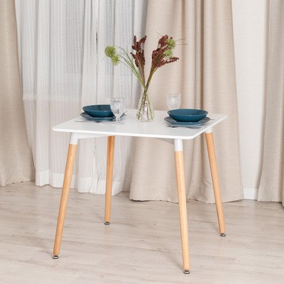 Стол JOHN T1003, 800×800×750 мм, цвет белый/натуральный