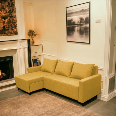 Диван угловой раскладной «Шерри», с подлокотниками, спальное место 1350×1920 мм, ткань, цвет савана елоу