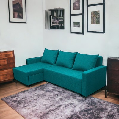 Диван угловой раскладной «Шерри», с подлокотниками, спальное место 1350×1920 мм, ткань, цвет савана лагун