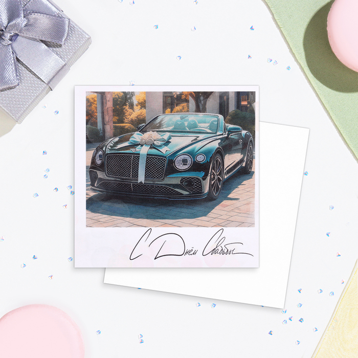 Мини-открытка "С Днём Свадьбы" автомобиль, 7,5 х 7,5 см - Фото 1