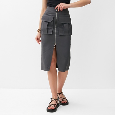 Юбка миди на молнии женская MINAKU: Safari, графит, размер 44