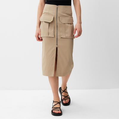 Юбка миди на молнии женская MINAKU: Safari, бежевая, размер 46