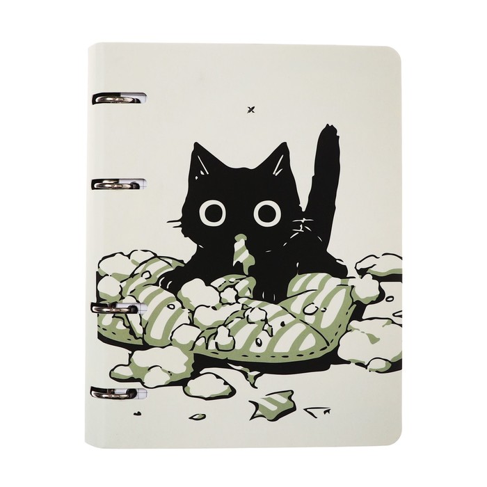 Тетрадь на кольцах А5+ 120 листов в клетку LOREX "NAUGHTY CAT", со сменным блоком, интегральная обложка, Soft-touch - Фото 1