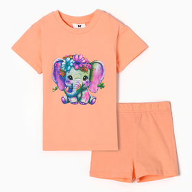 Комплект для девочки, цвет персиковый/слонёнок, рост 98 (3 г)