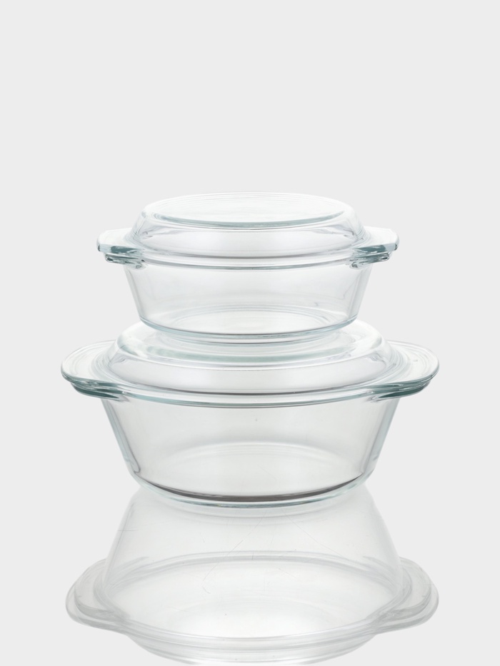 УЦЕНКА Набор кастрюль из жаропрочного стекла для запекания Доляна «Гратен», 2 предмета с крышками - Фото 1