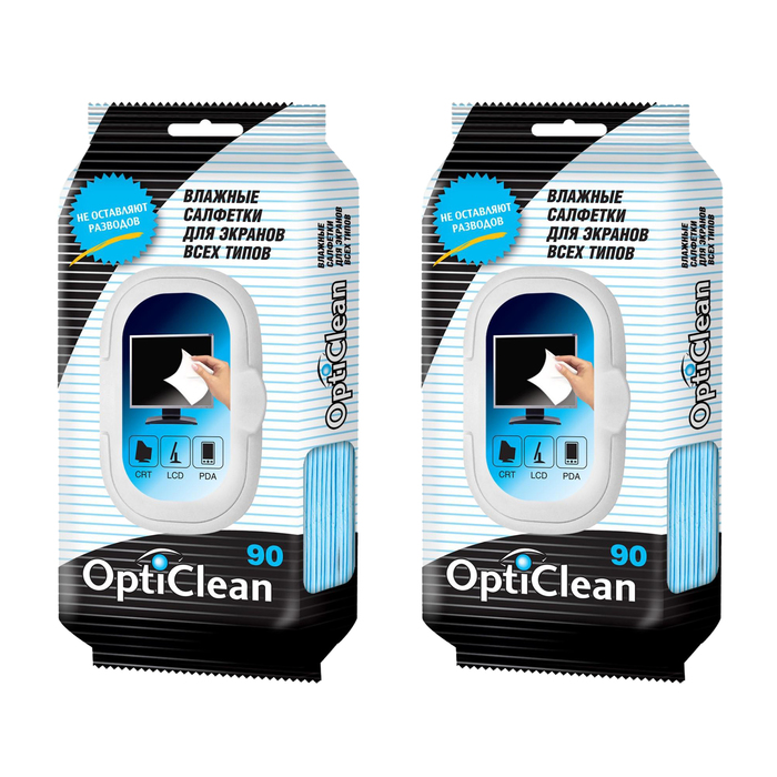 Влажные салфетки OptiClean для экранов, 2 упаковки по 90 шт - Фото 1