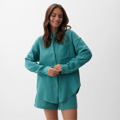 Рубашка женская оверсайз MIST Muslin, размер 46 (L), бирюзовая