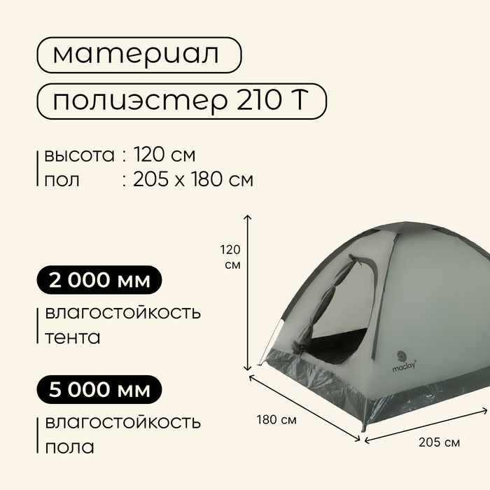 Палатка трекинговая maclay FISHT 3, 205х180х120 см, 3-местная