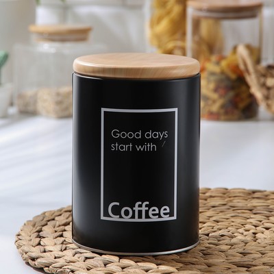 УЦЕНКА Банка для сыпучих продуктов кофе Lifestyle, 11×15,5 см, цвет чёрный