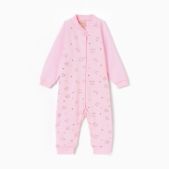 Комбинезон детский с открытыми ножками, цвет медведь розовый, рост 80 см - Фото 1