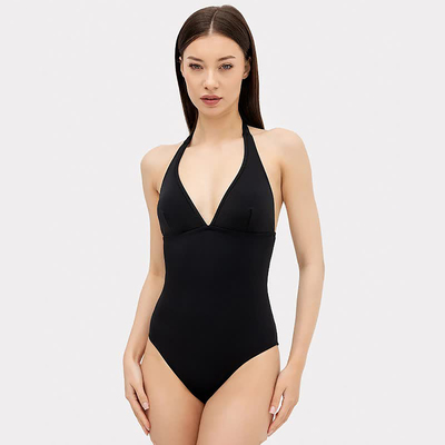 Купальник женский слитный с завязкой на шее, размер 50 (XL), чёрный