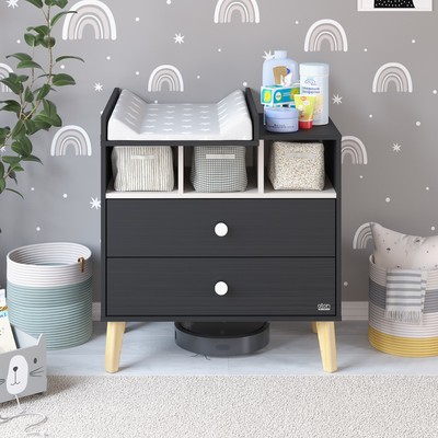 Комод пеленальный детский Benny, ЛДСП, 80×88×69 см, 2 ящика, черный, кашемир