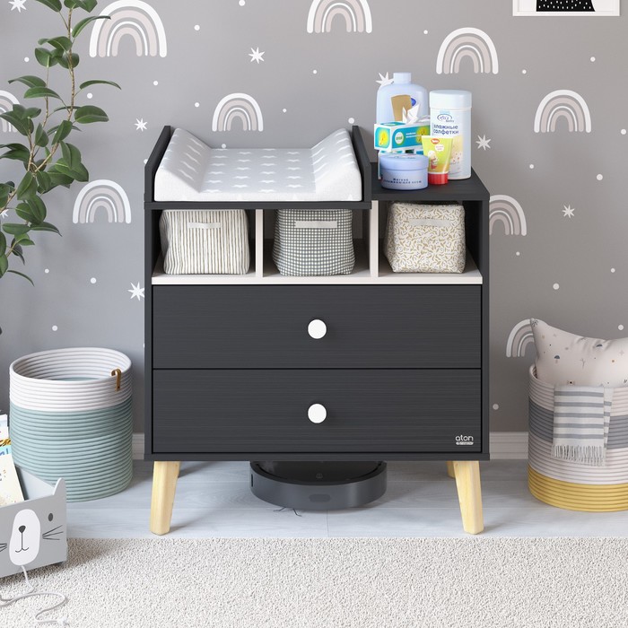 Комод пеленальный детский Benny, ЛДСП, 80×88×69 см, 2 ящика, черный, кашемир - Фото 1