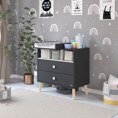Комод пеленальный детский Benny, ЛДСП, 80×88×69 см, 2 ящика, черный, кашемир
