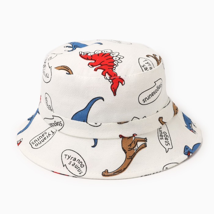 Панама детская MINAKU «Динозавры», размер 49-50, белая - Фото 1