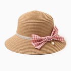 Шляпа для девочки MINAKU с бантом, цвет коричневый, р-р 52 - фото 321577399