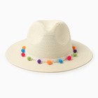 Шляпа женская с бомбошками, размер 54-56, цвет белый - фото 3452376