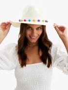 Шляпа женская с бомбошками, размер 54-56, белая, целлюлоза 100% - Фото 1