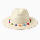 Шляпа женская с бомбошками, размер 54-56, белая, целлюлоза 100% - Фото 5
