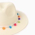 Шляпа женская с бомбошками, размер 54-56, белая, целлюлоза 100% - Фото 7