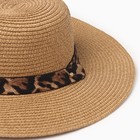 Шляпа женская с леопардовым ремешком MINAKU цвет коричневый, р-р 58 - Фото 3