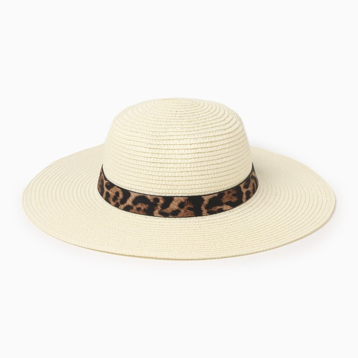 Шляпа женская с леопардовым ремешком MINAKU цвет молочный, р-р 58 - Фото 1