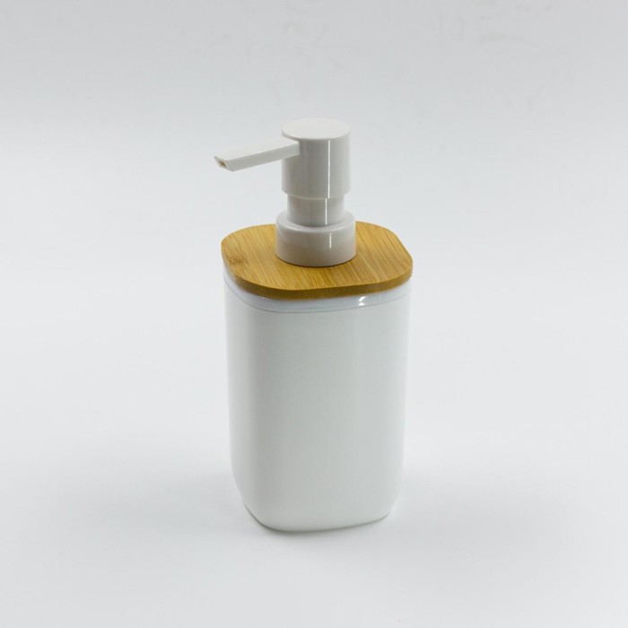 Дозатор для жидкого мыла Joy Home, пластик, белый с бамбуком - фото 1909648843