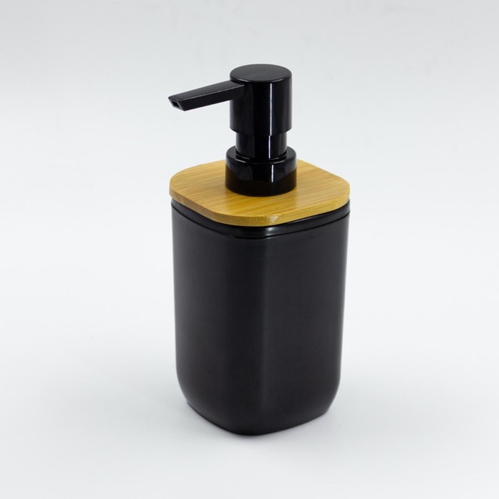 Дозатор для жидкого мыла Joy Home, пластик, чёрный с бамбуком - фото 1909648849