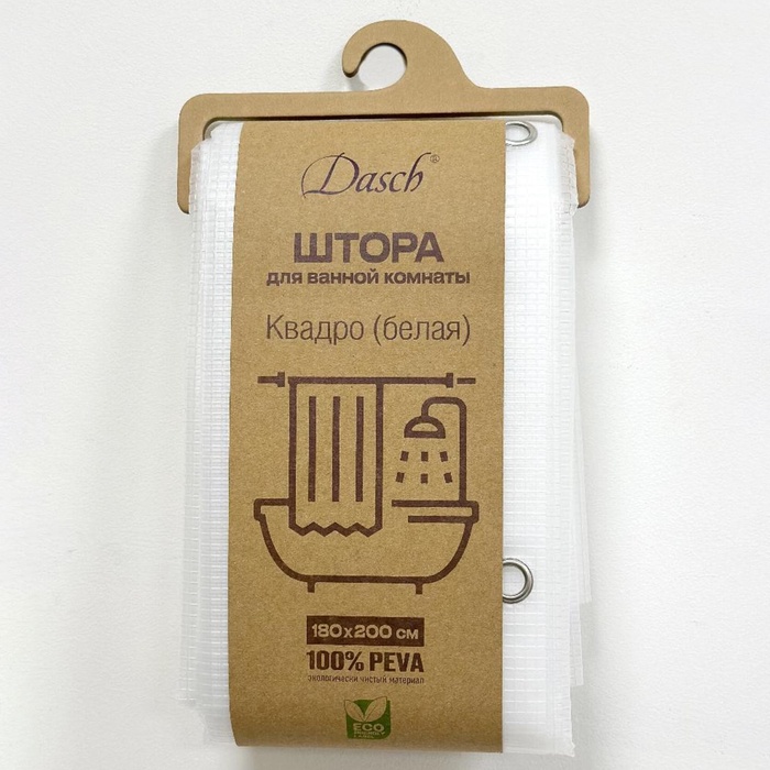 

Штора для ванной Dasch, PEVA, 180х200 см, белый