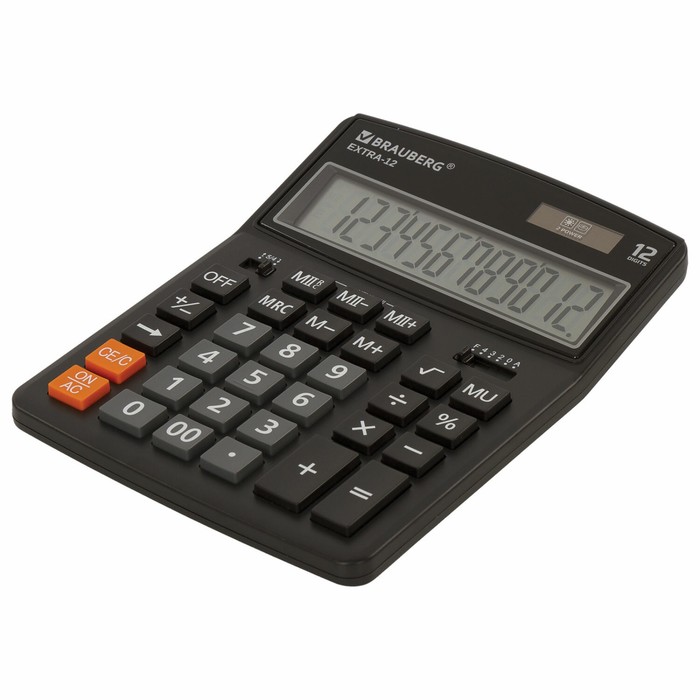 Калькулятор настольный BRAUBERG EXTRA-12-BK, 12-разрядный, 206 x 155 мм, двойное питание, чёрный