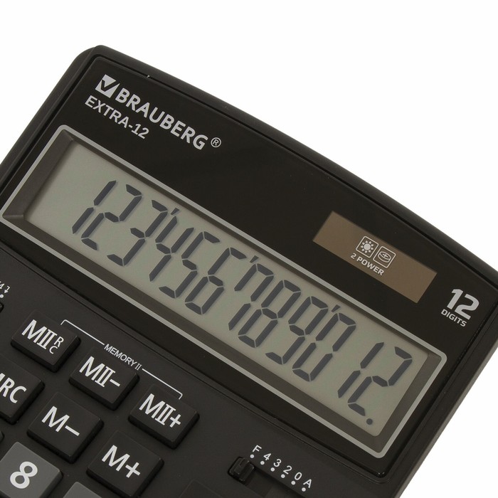 Калькулятор настольный BRAUBERG EXTRA-12-BK, 12-разрядный, 206 x 155 мм, двойное питание, чёрный
