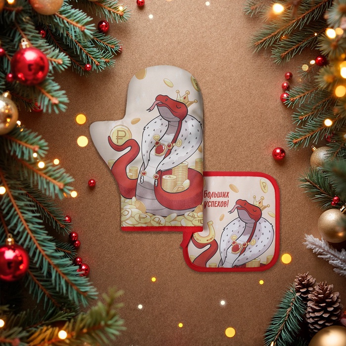 Набор кухонный «Доляна. Больших успехов»: прихватка 17×17 см, варежка-прихватка 20×28 см, 35% хлопок - Фото 1