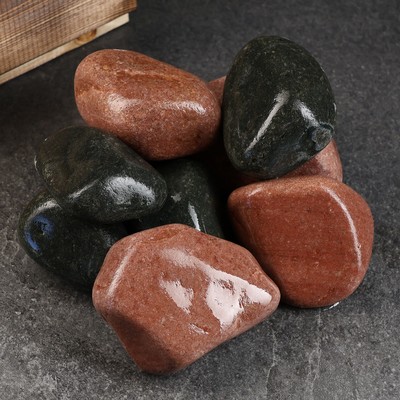 Камень для бани "Дуэт", "Красное-Черное", малиновый кварцит и оливин Ящик 10 кг