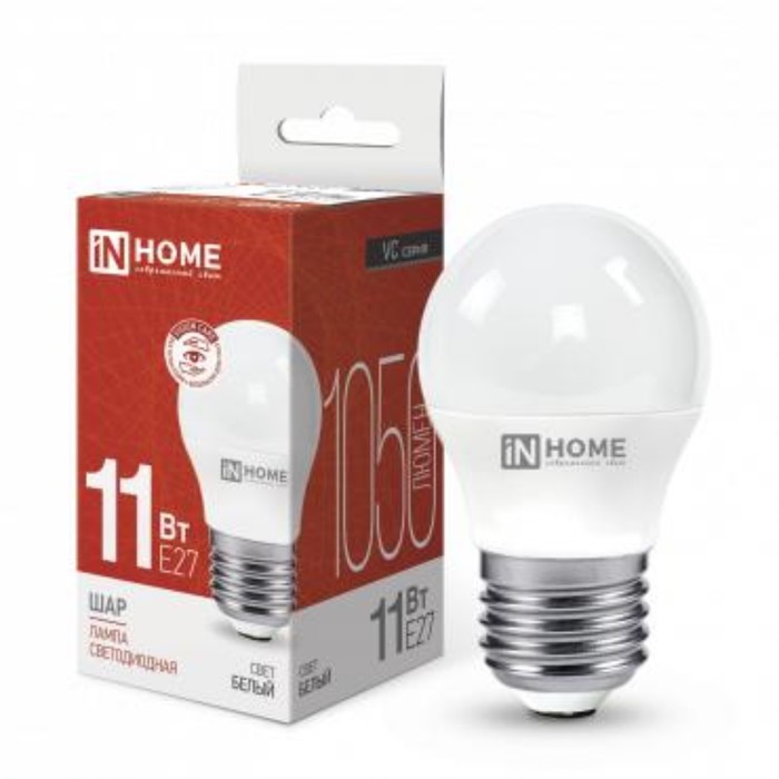 Лампа светодиодная IN HOME, E27, 11 Вт, 1050 лм, 4000 К, свечение белое - Фото 1