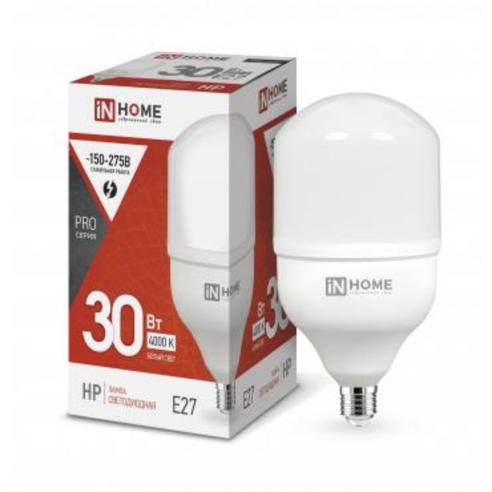 Лампа светодиодная IN HOME, E27, 30 Вт, 2850 лм, 4000 К, свечение белое - Фото 1