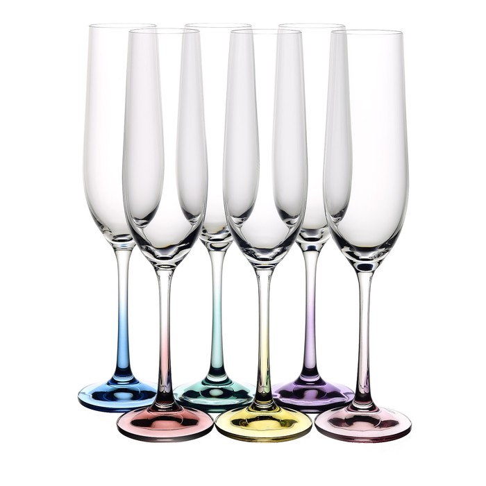 Набор бокалов для шампанского Crystalex «Виола. Ассорти», цветная ножка, 190 мл, 6 шт - Фото 1