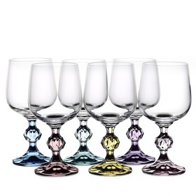 Набор бокалов для вина Crystalex «Клаудия. Ассорти», цветная ножка, 230 мл, 6 шт