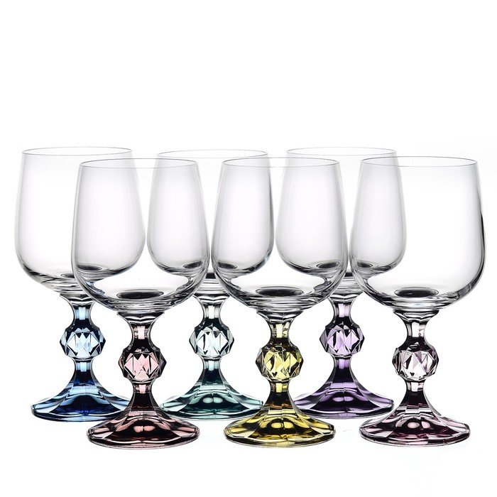 Набор бокалов для вина Crystalex «Клаудия. Ассорти», цветная ножка, 230 мл, 6 шт - Фото 1