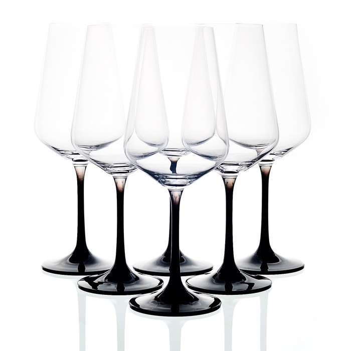 Набор бокалов для вина Crystalex «Сандра», чёрная ножка, 450 мл, 6 шт - Фото 1