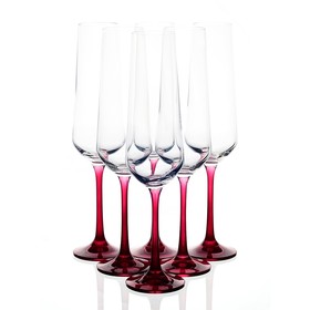 Набор бокалов для шампанского Crystalex «Сандра», красная ножка, 200 мл, 6 шт