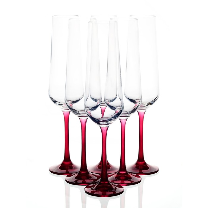 Набор бокалов для шампанского Crystalex «Сандра», красная ножка, 200 мл, 6 шт - Фото 1