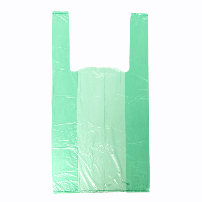 Пакет майка полиэтиленовый 24 + 12 х 45 см, 10 мкм, зеленый - Фото 1