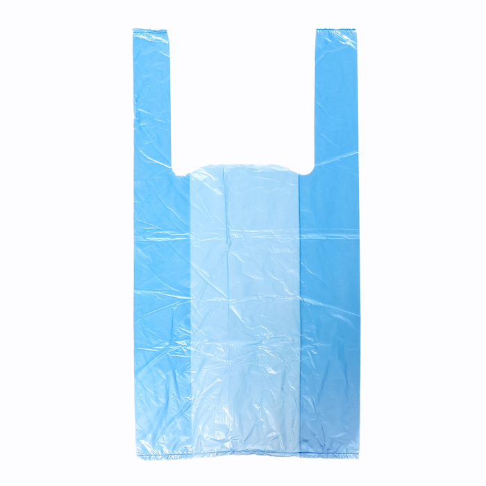 Пакет майка полиэтиленовый 24 + 12 х 45 см, 10 мкм, синий - Фото 1