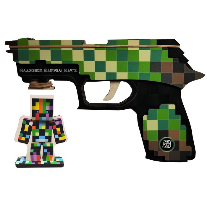 Набор «Пистолет резинкострел пиксельный зелёный + мишень» - фото 1909649507