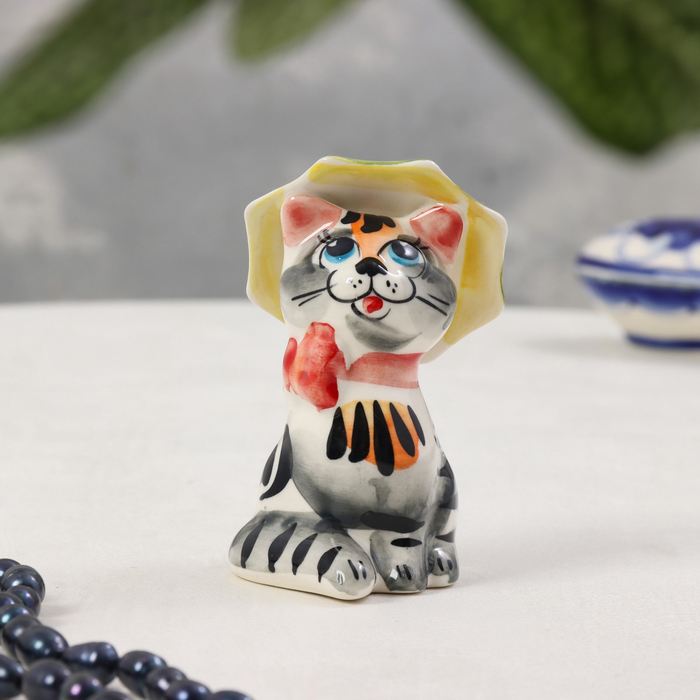Сувенир «Кот с зонтом», гжель, цвет, 10х5 см - Фото 1